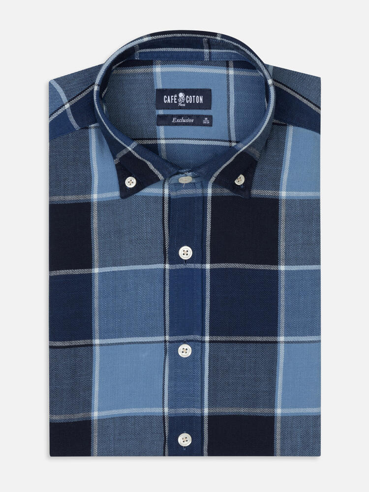 Anto indigo tartan shirt - Buttoned down collar