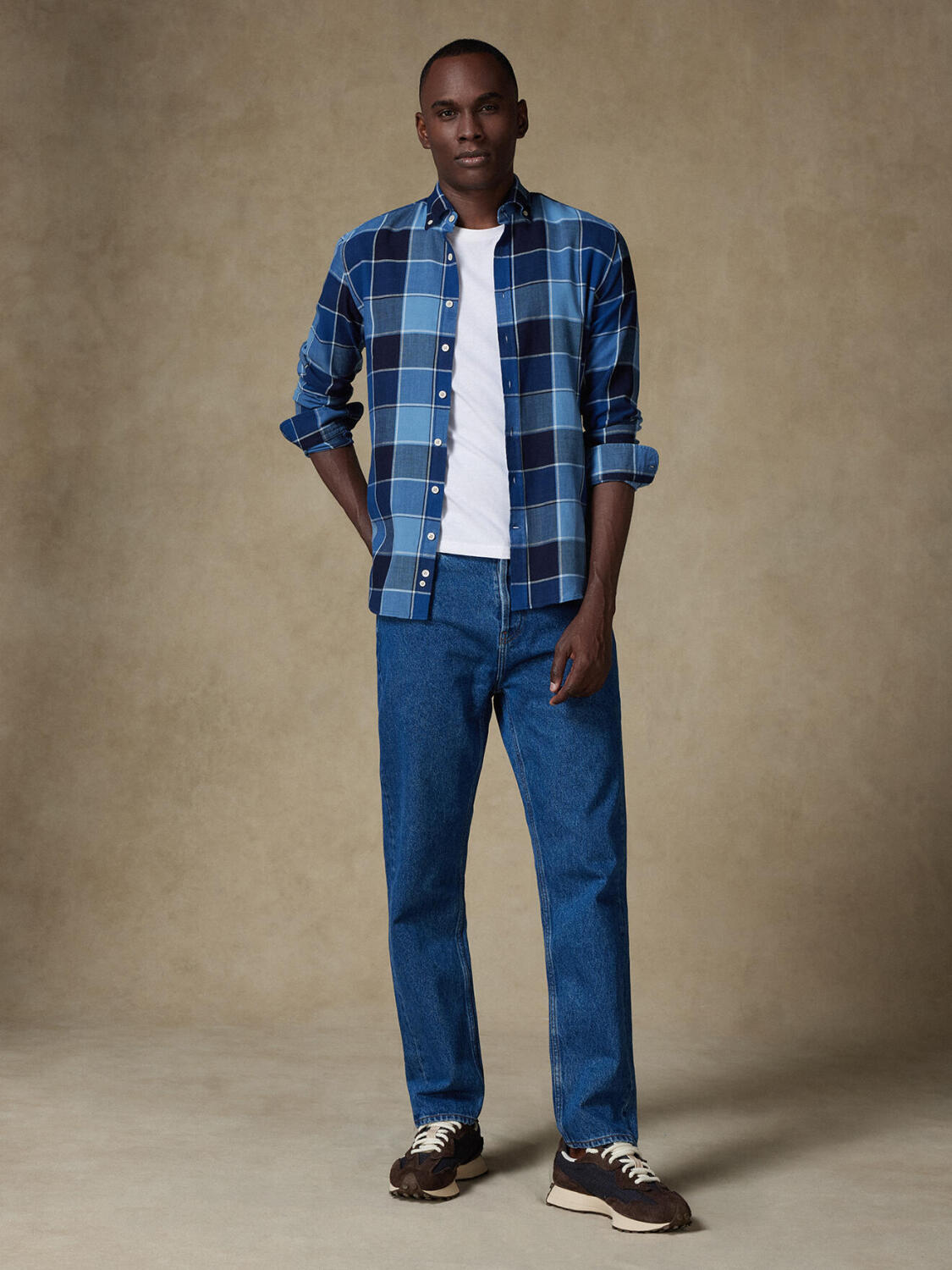 Anto indigoblaues Schottenkarohemd - Button down Kragen