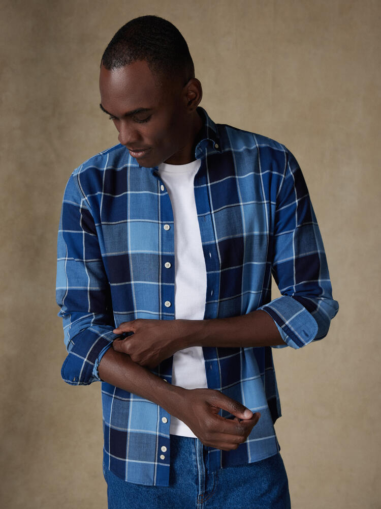 Anto indigo tartan shirt - Buttoned down collar