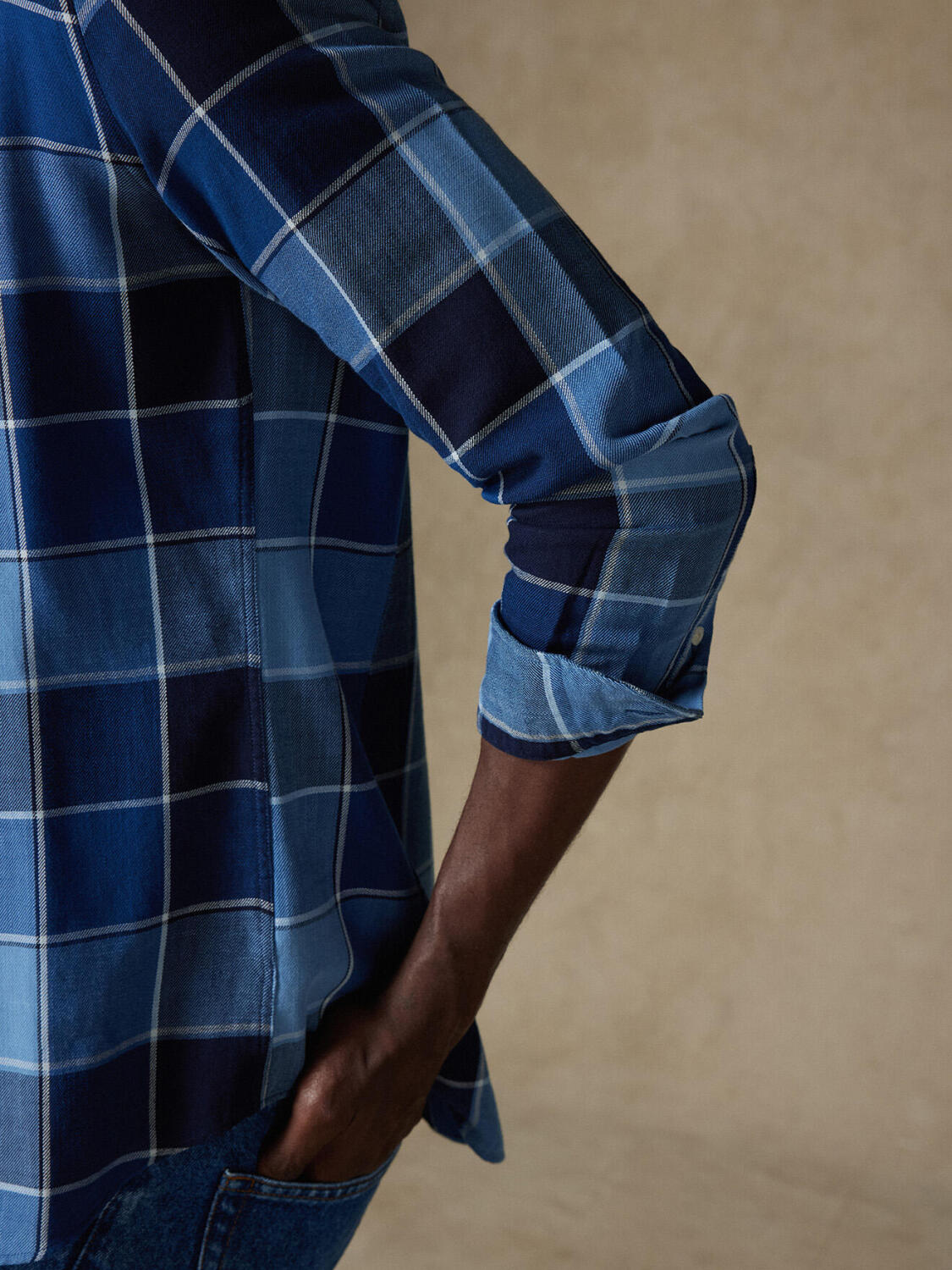 Anto indigoblaues Schottenkarohemd - Button down Kragen