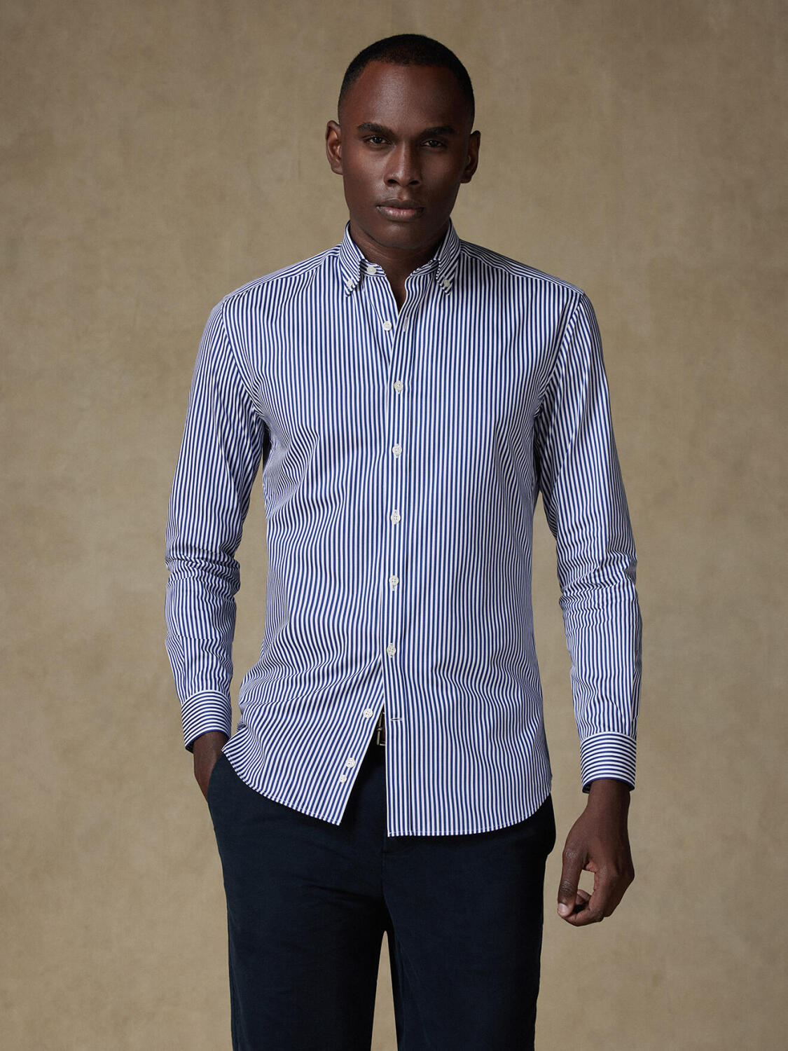 April navy stripes shirt - Buttoned down collar