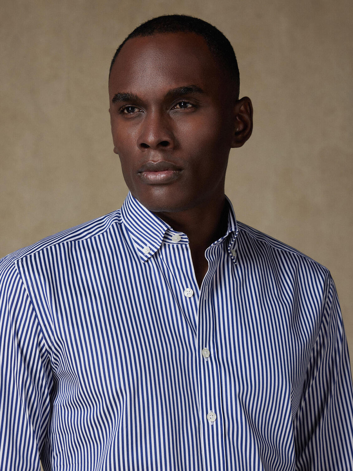April navy stripes shirt - Buttoned down collar