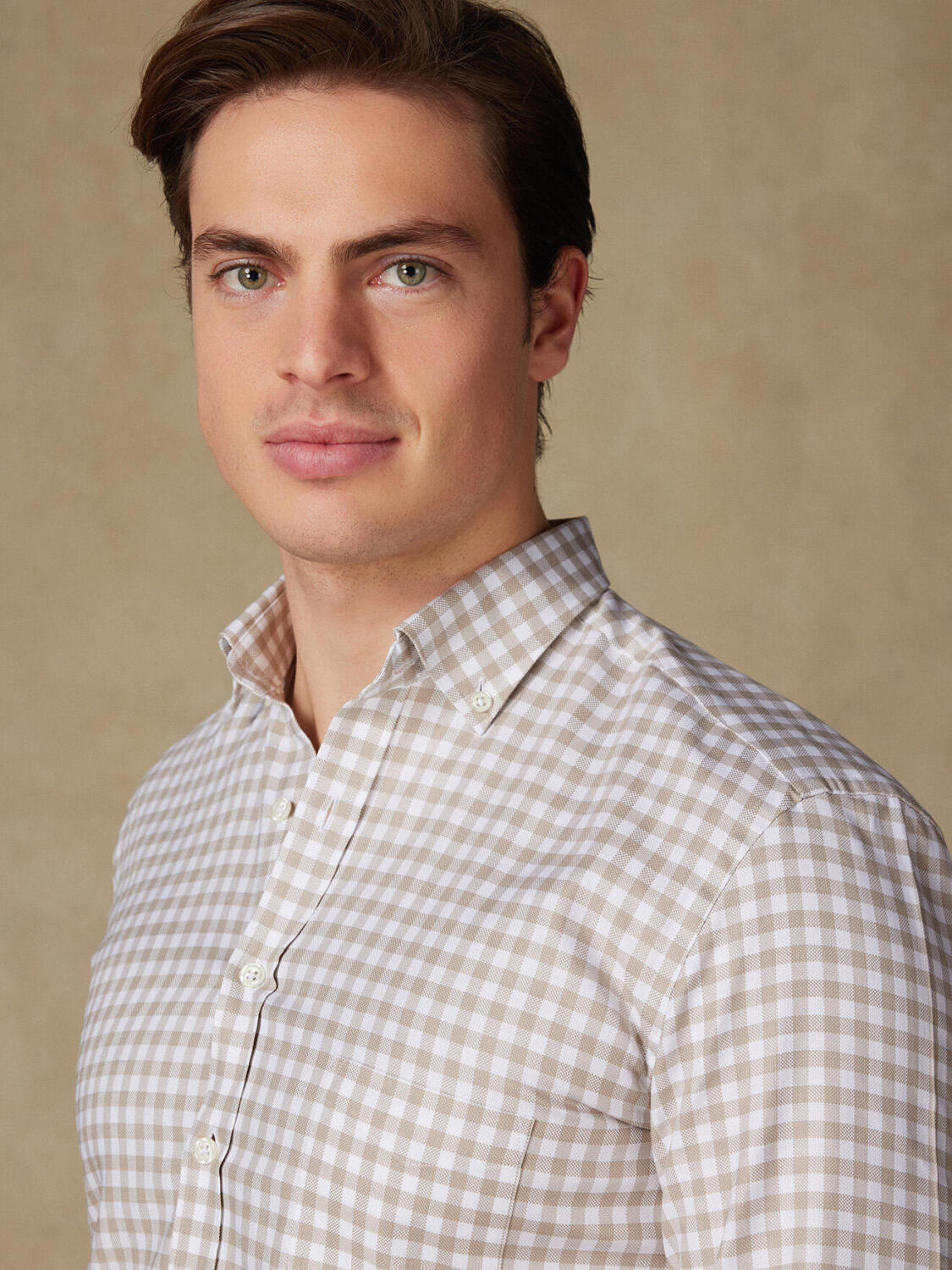 Buton down collar Ash check shirt - Off-white