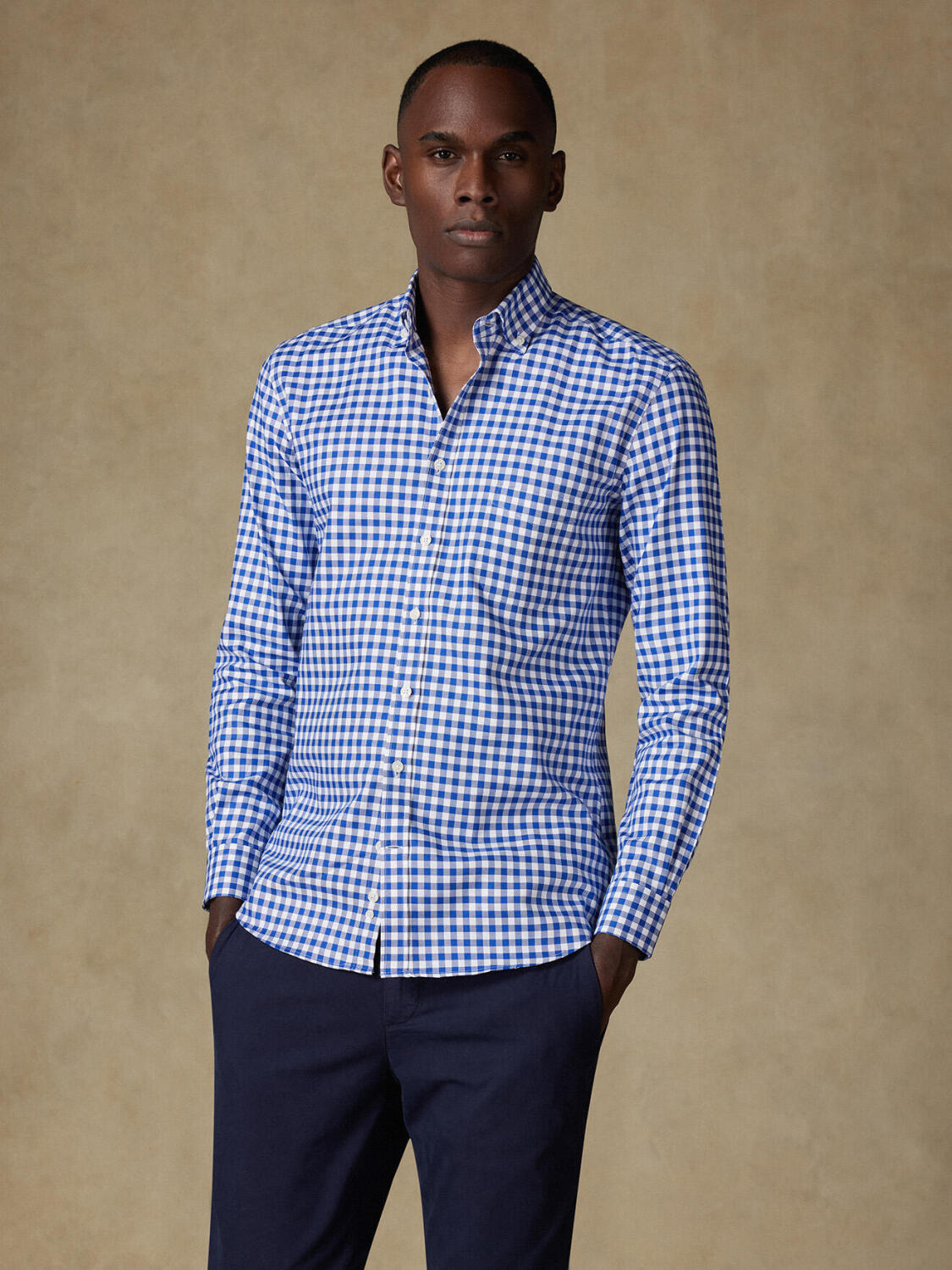 Buton down collar Ash check shirt - Navy