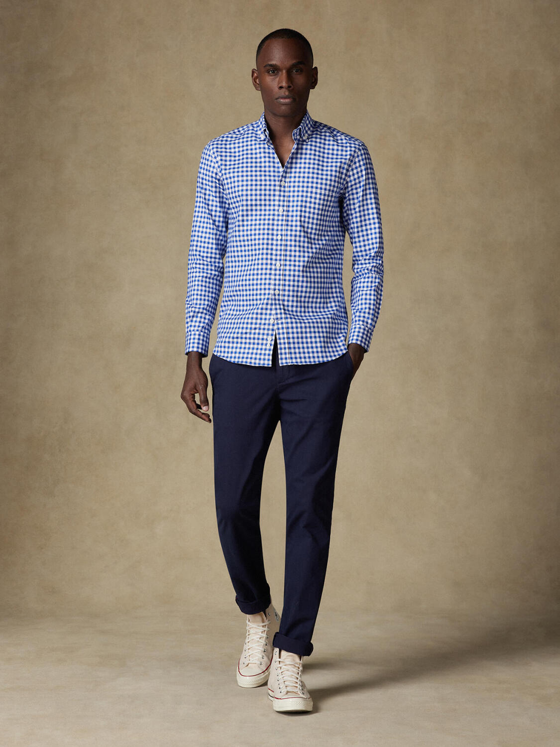 Buton down collar Ash check shirt - Navy