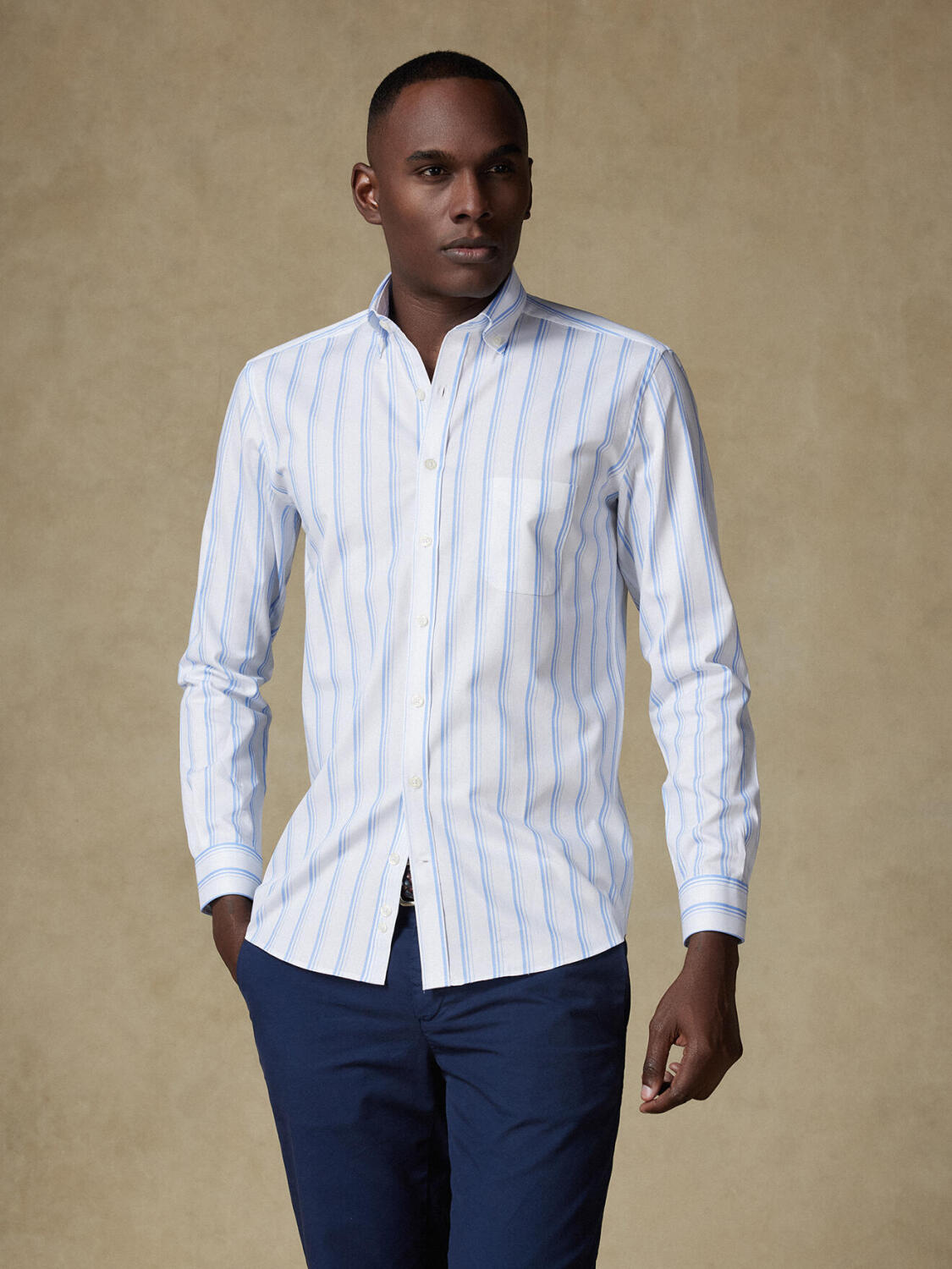 Overhemd Aurel met strepen lichtblauw - Button-down kraag