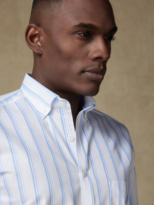 Aurel shirt with sky blue stripes   - Button down collar