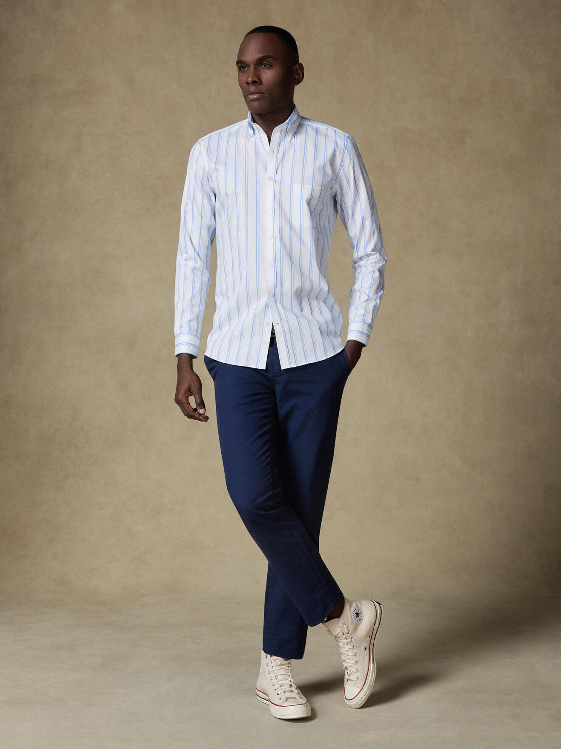 Overhemd Aurel met strepen lichtblauw - Button-down kraag