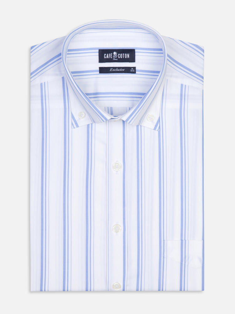 Aurel shirt with sky blue stripes   - Button down collar