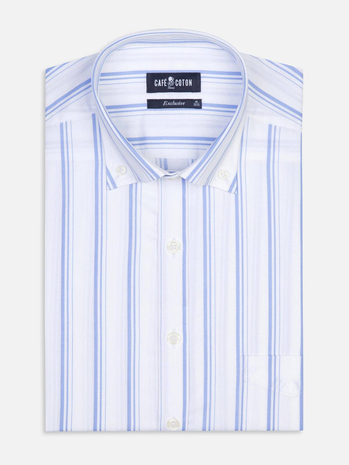 Overhemd Aurel met strepen lichtblauw - Button-down kraag