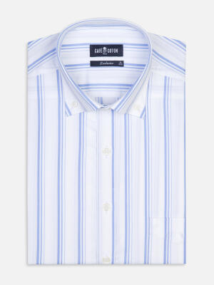 Aurel shirt with sky blue stripes   - Button down collar