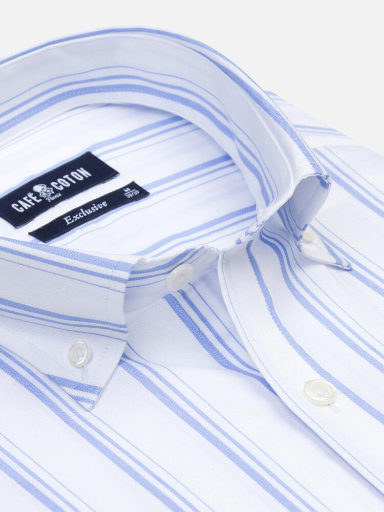 Aurel shirt with sky blue stripes   - Button down collar