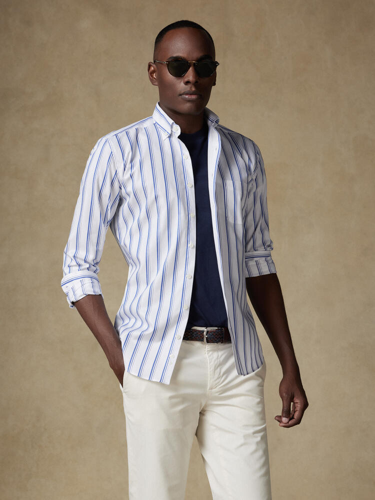 Chemise Aurel à rayures marine - Col Boutonné