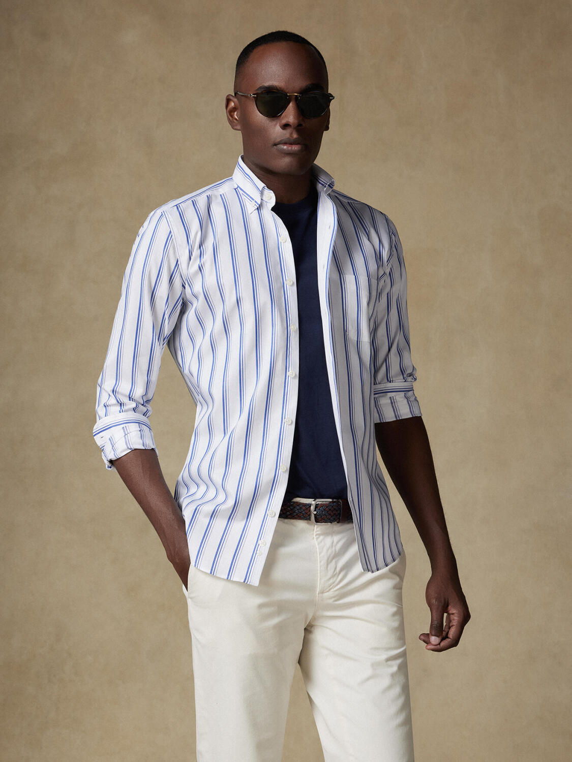 Aurel Hemd mit navy blau Streifen   - Button down Kragen