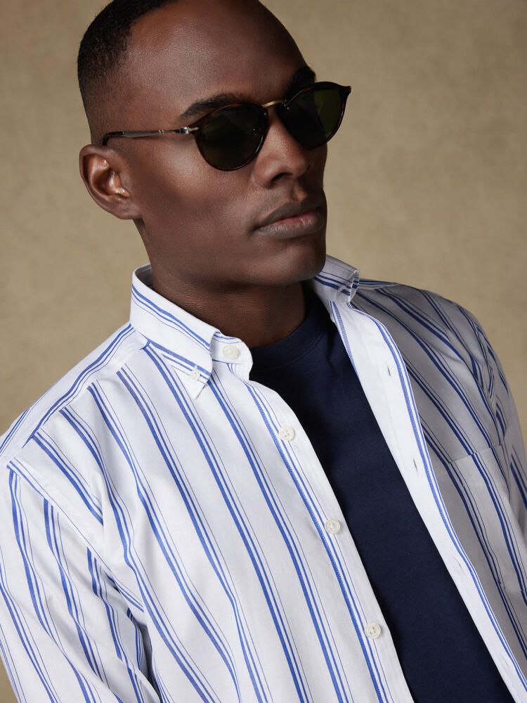 Chemise Aurel à rayures marine - Col Boutonné