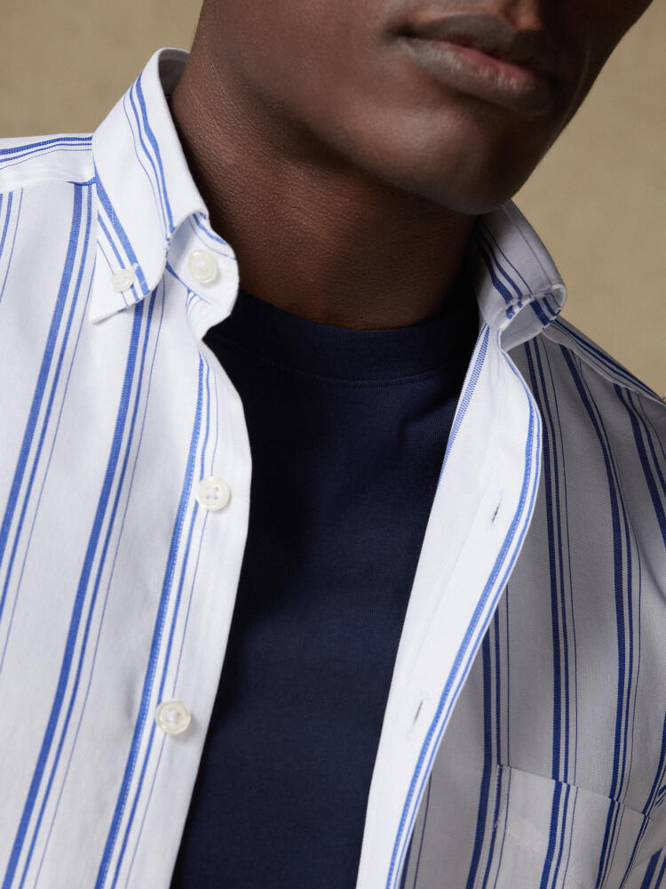 Chemise Aurel à rayures marine - Col Boutonné