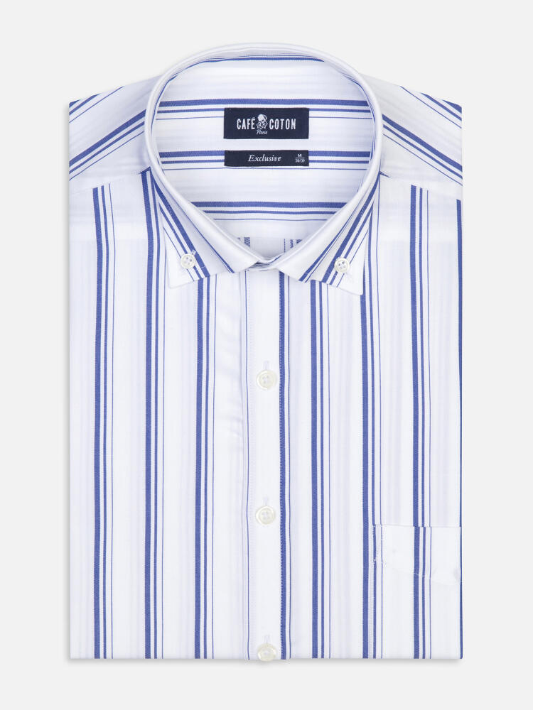 Chemise Aurel à rayures marine - Col Boutonné