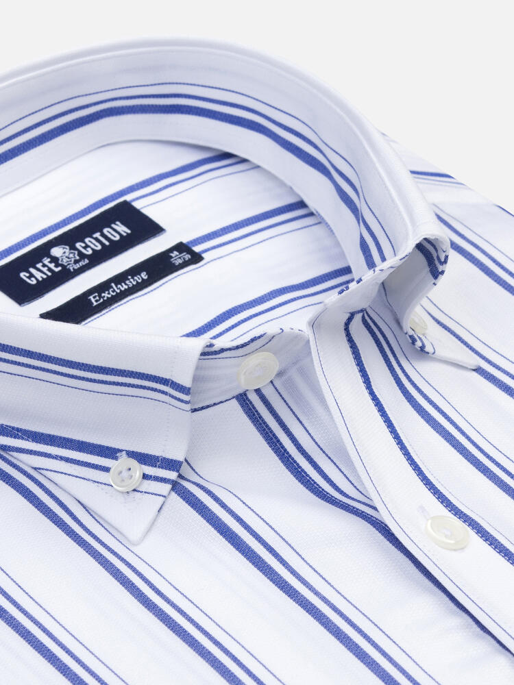 Chemise Aurel à rayures marine - Col Boutonné