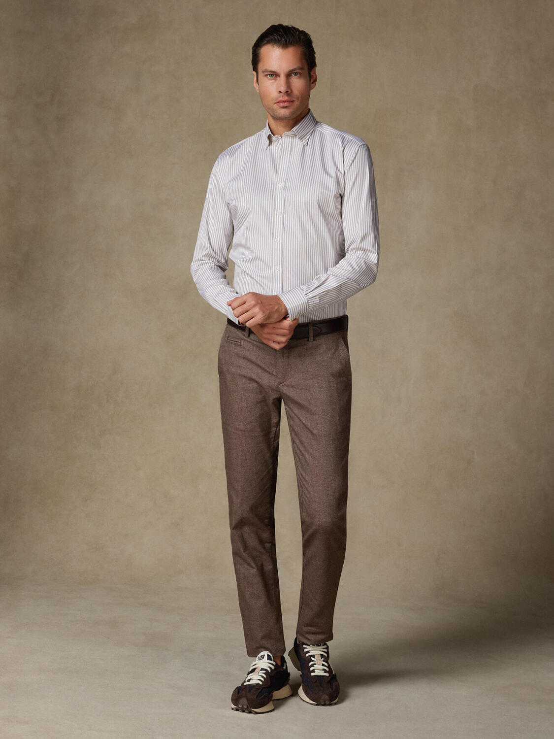 Baillee grijs gestreept overhemd - Button down Kraag