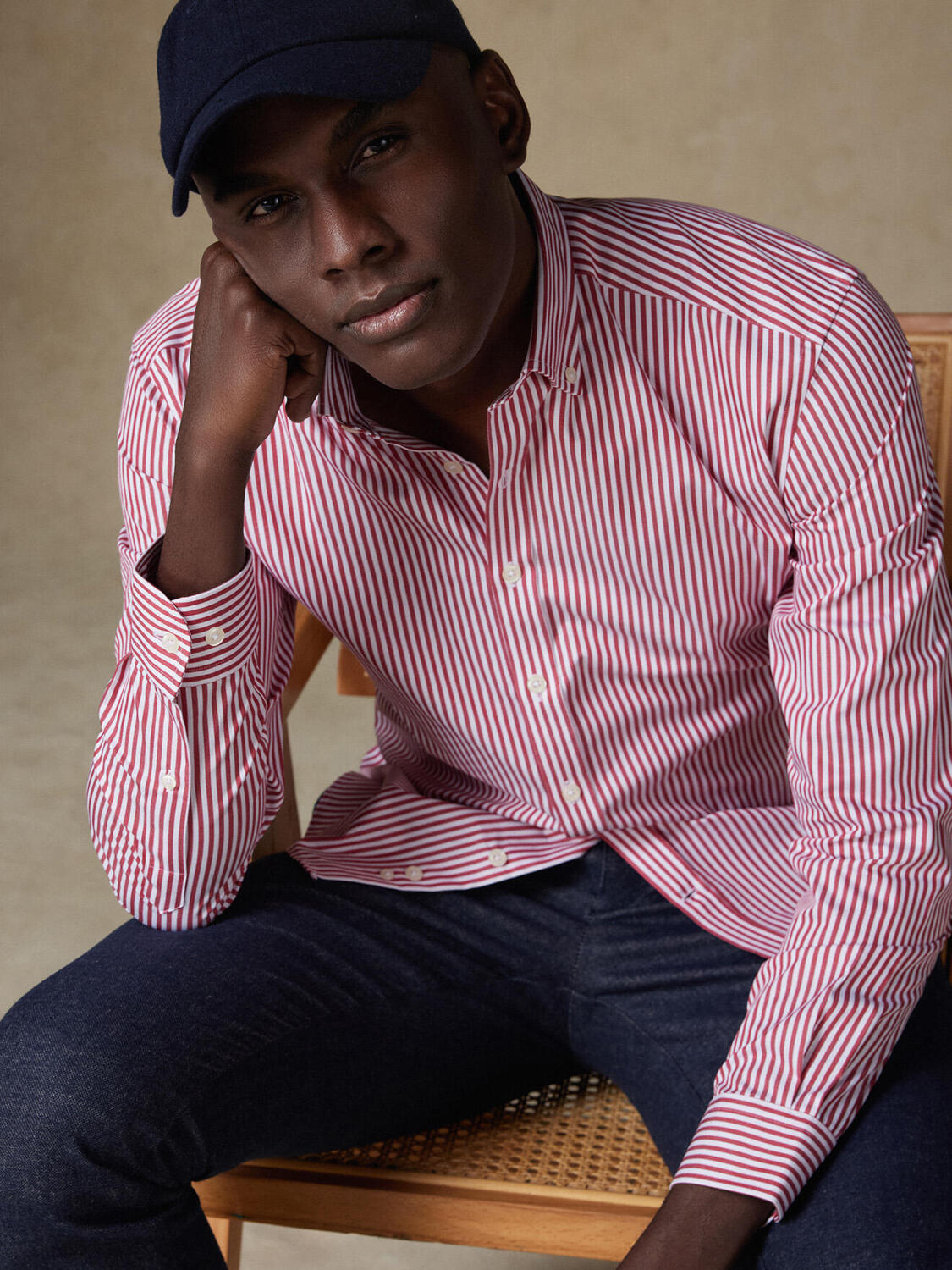 Baillee rood gestreept overhemd - Button down Kraag