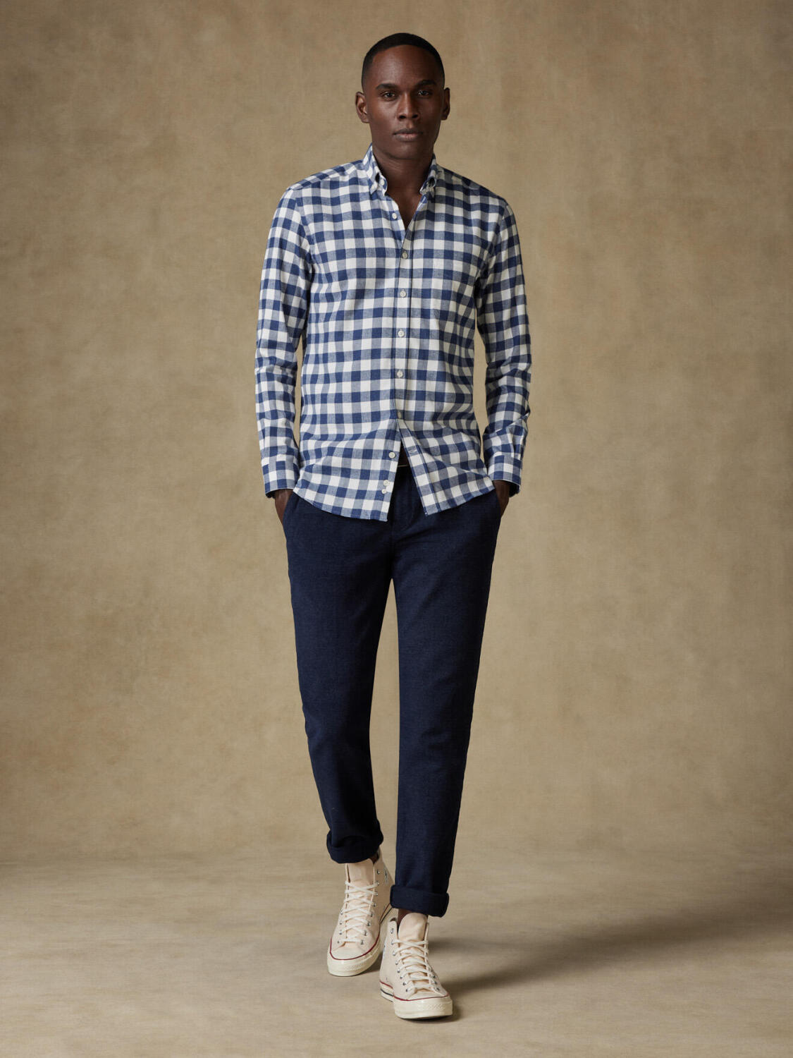 Chemise Barkley en flanelle à carreaux marine - Col Boutonné