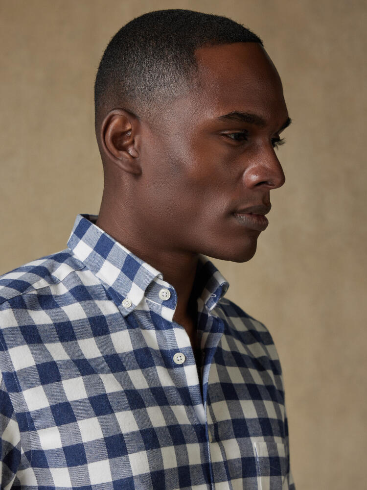 Barkley navy check flannel shirt - Button down collar