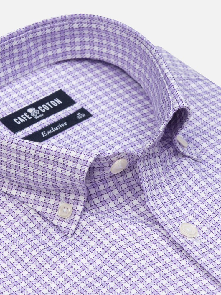 Chemise Barney à carreaux parme - Col Boutonné