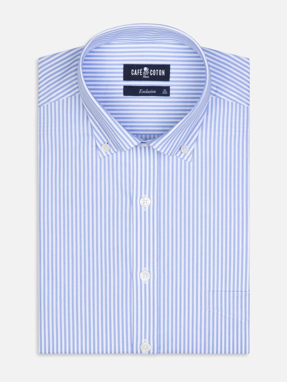 Camicia Barney a righe color cielo - Colletto con bottoni