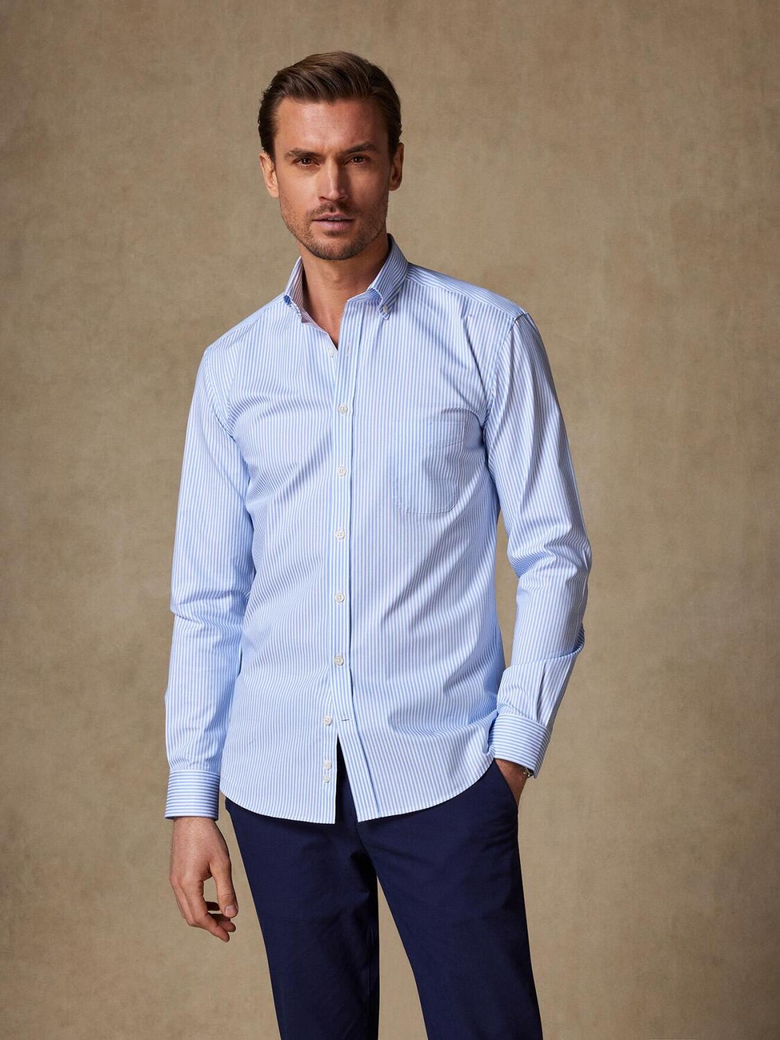 Camicia Barney a righe color cielo - Colletto con bottoni