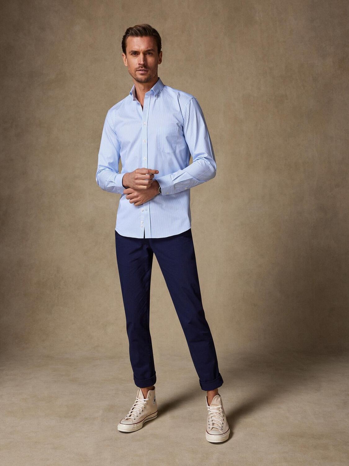 Camicia Barney a righe color cielo - Colletto con bottoni