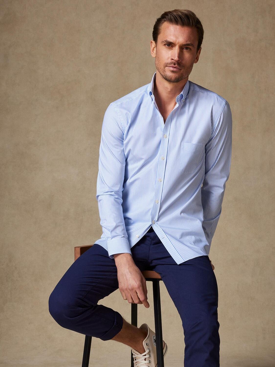 Camicia Barney a righe color cielo - Colletto con bottoni