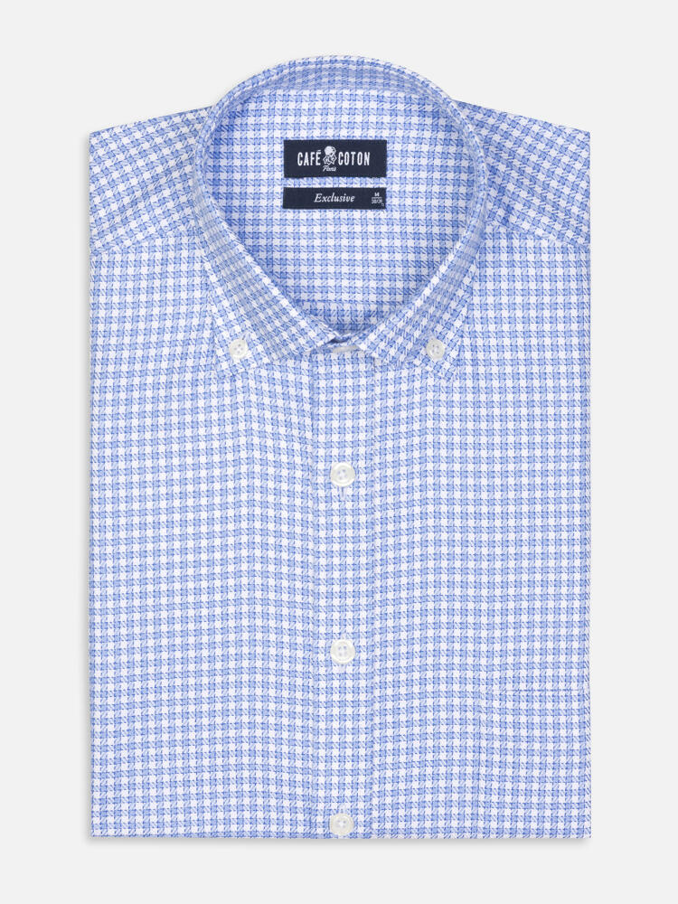 Camicia Barney a quadri cielo  - Colletto abbottonato