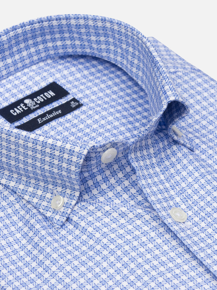 Camicia Barney a quadri cielo  - Colletto abbottonato