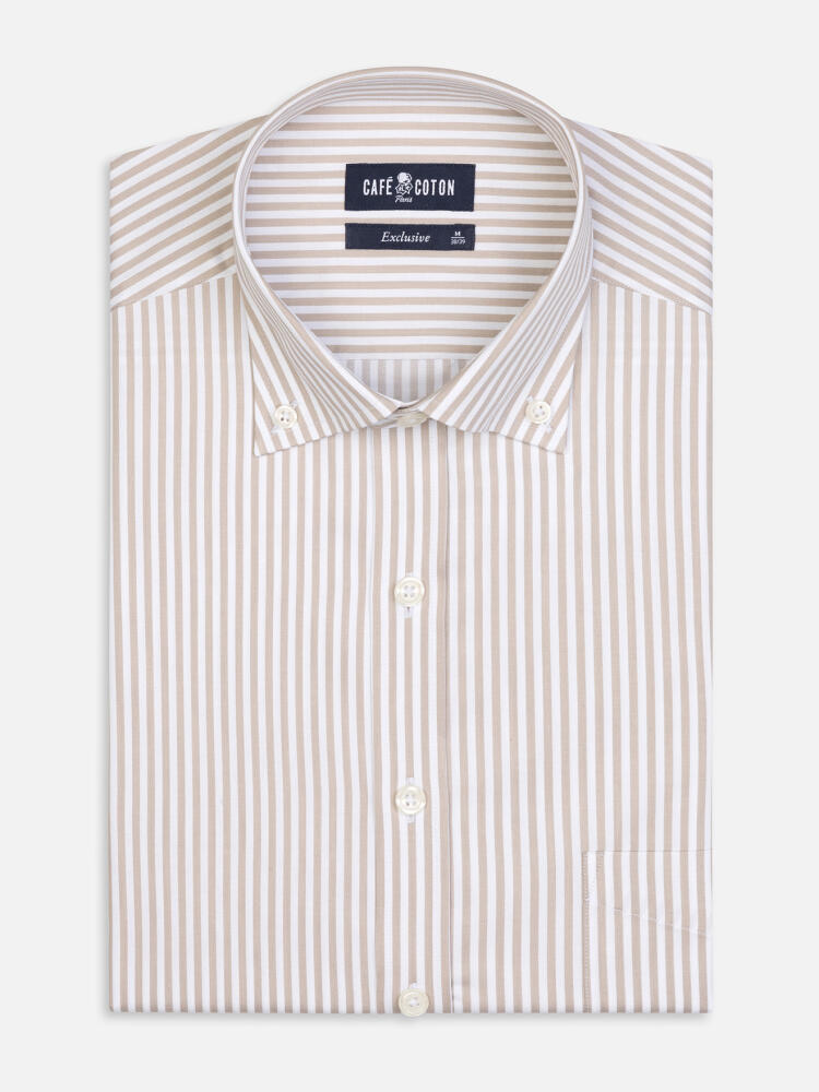 Barry beige gestreept overhemd - Button-down kraag