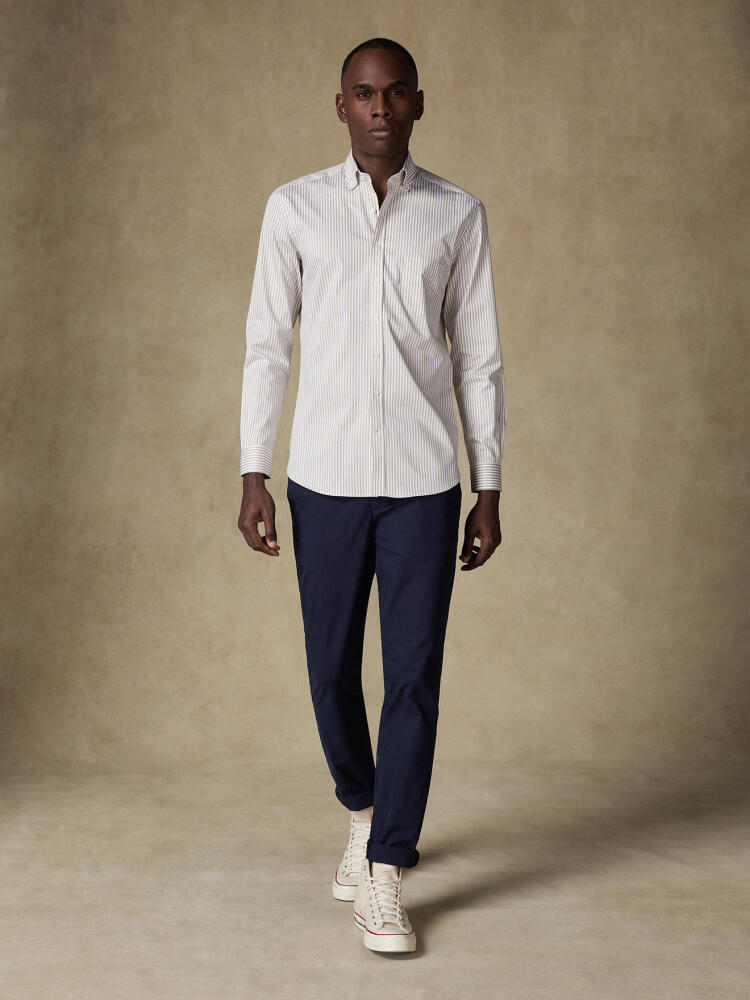 Barry beige gestreept overhemd - Button-down kraag