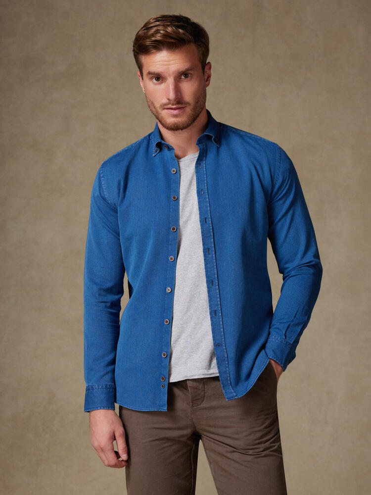 Basil indigo overhemd - Button down Kraag