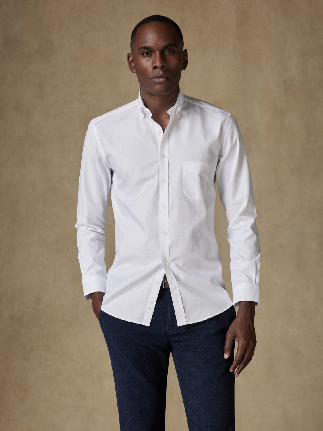 Bayers wit structuur overhemd - Button-down kraag