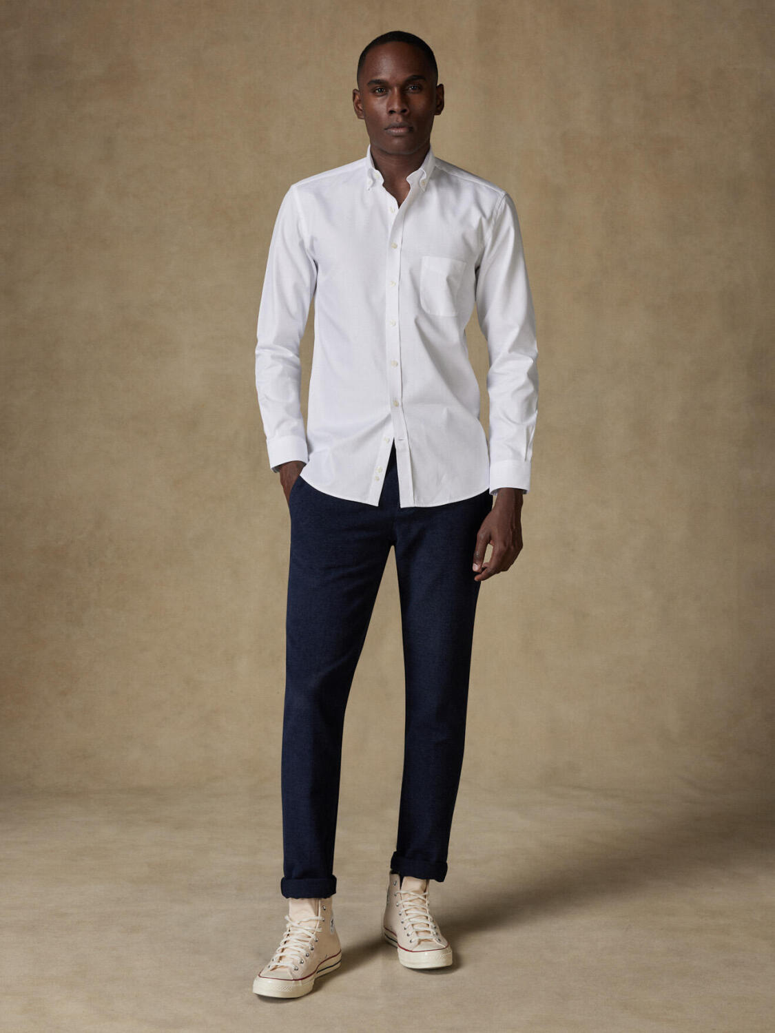 Bayers wit structuur overhemd - Button-down kraag