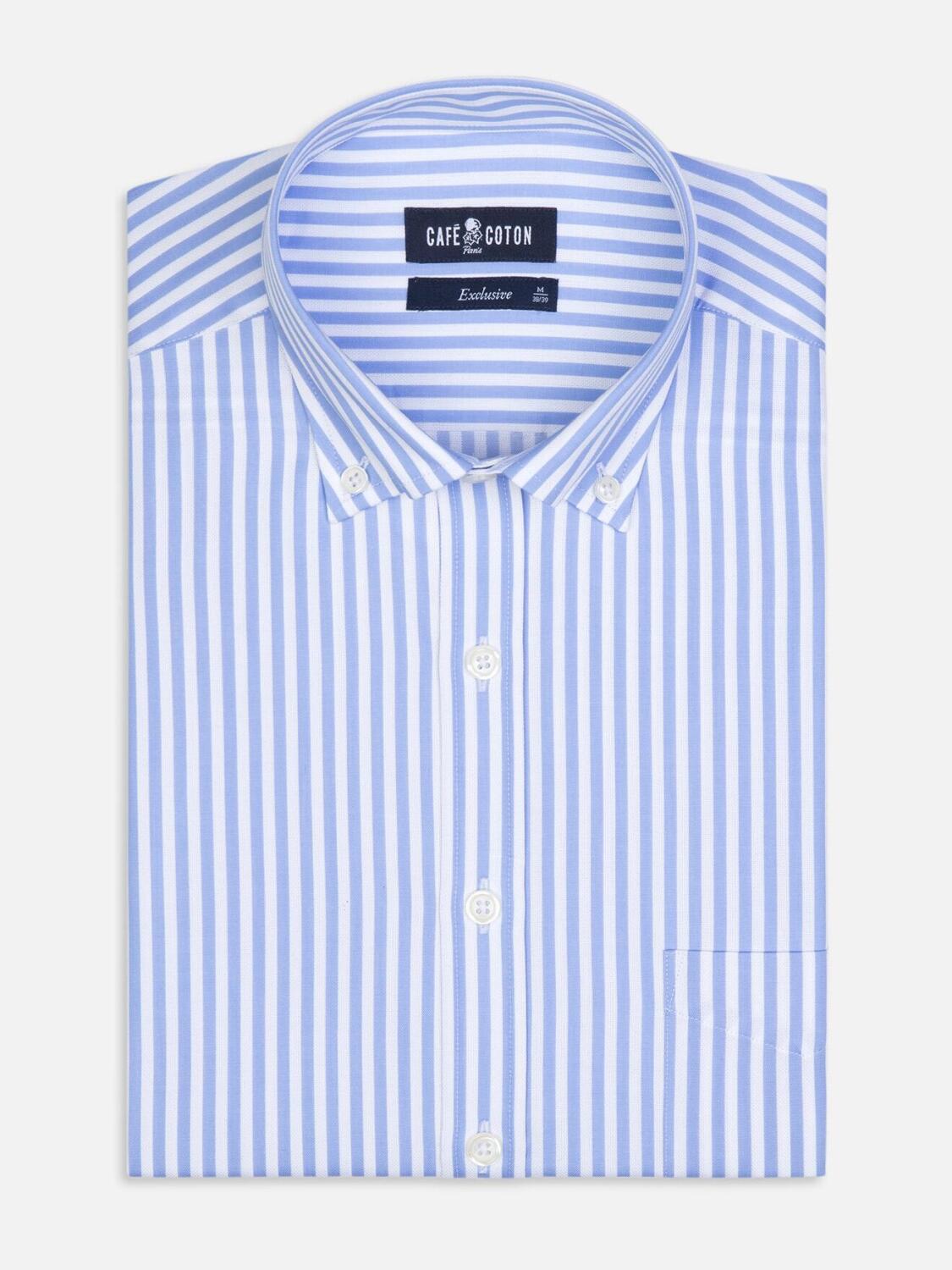 Camicia a righe celesti Benjy - Collo abbottonato