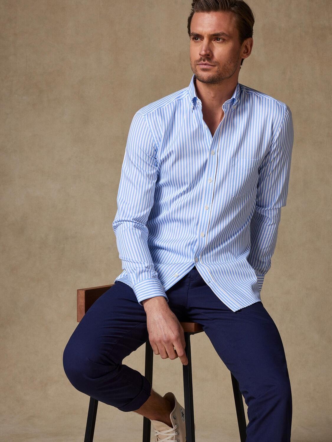 Camicia a righe celesti Benjy - Collo abbottonato