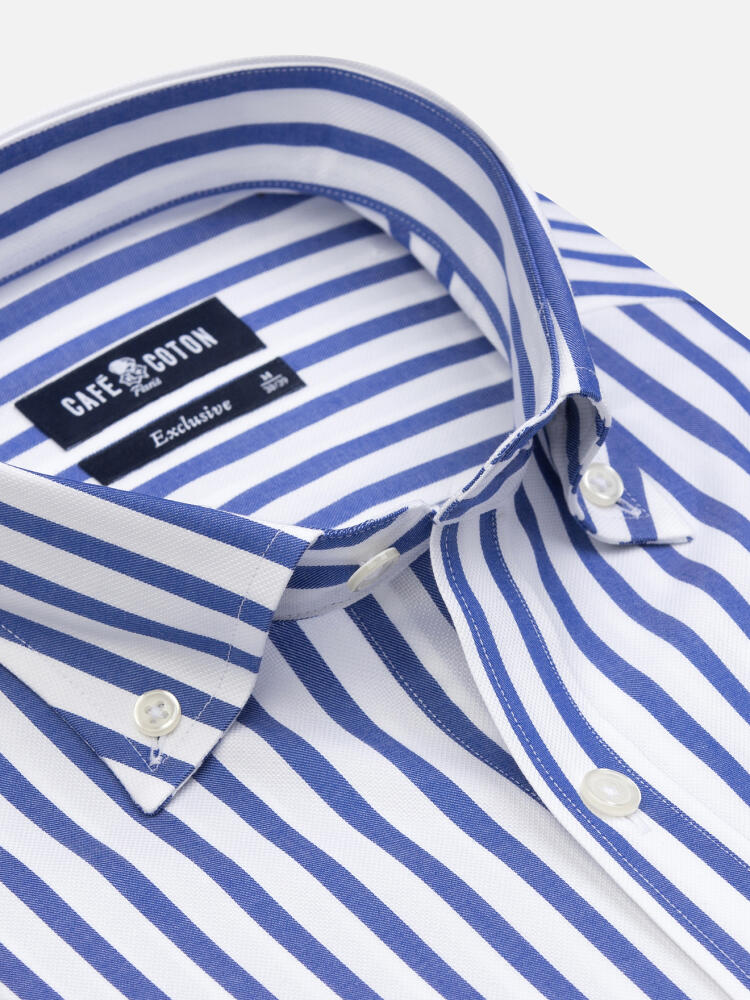 Chemise Billy à rayures marine - Col Boutonné