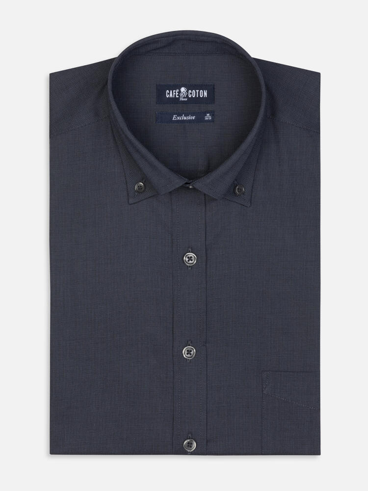 Chemise Bob en micro-oxford anthracite - Col Boutonné
