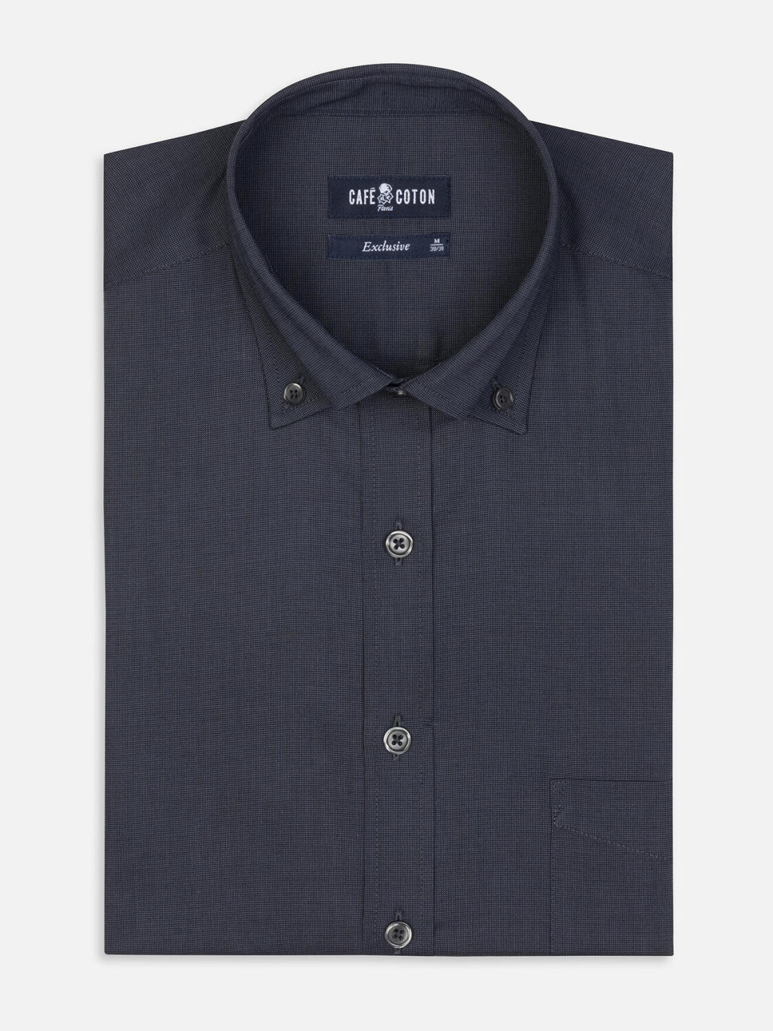 Hemd Bob aus anthrazitfarbenem Mikro-Oxford - Buttondown Kragen