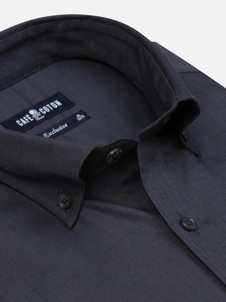 Chemise Bob en micro-oxford anthracite - Col Boutonné