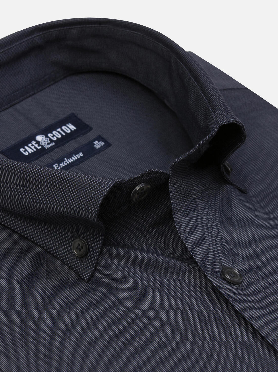 Hemd Bob aus anthrazitfarbenem Mikro-Oxford - Buttondown Kragen