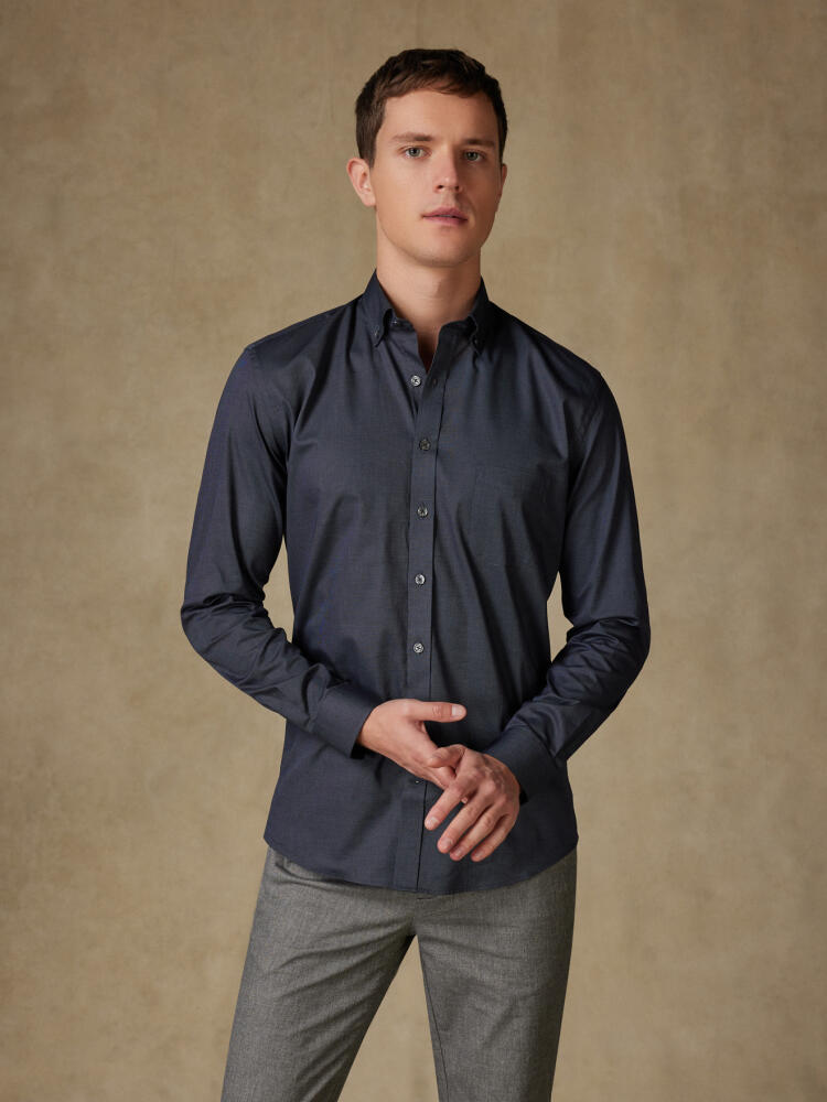 Chemise Bob en micro-oxford anthracite - Col Boutonné