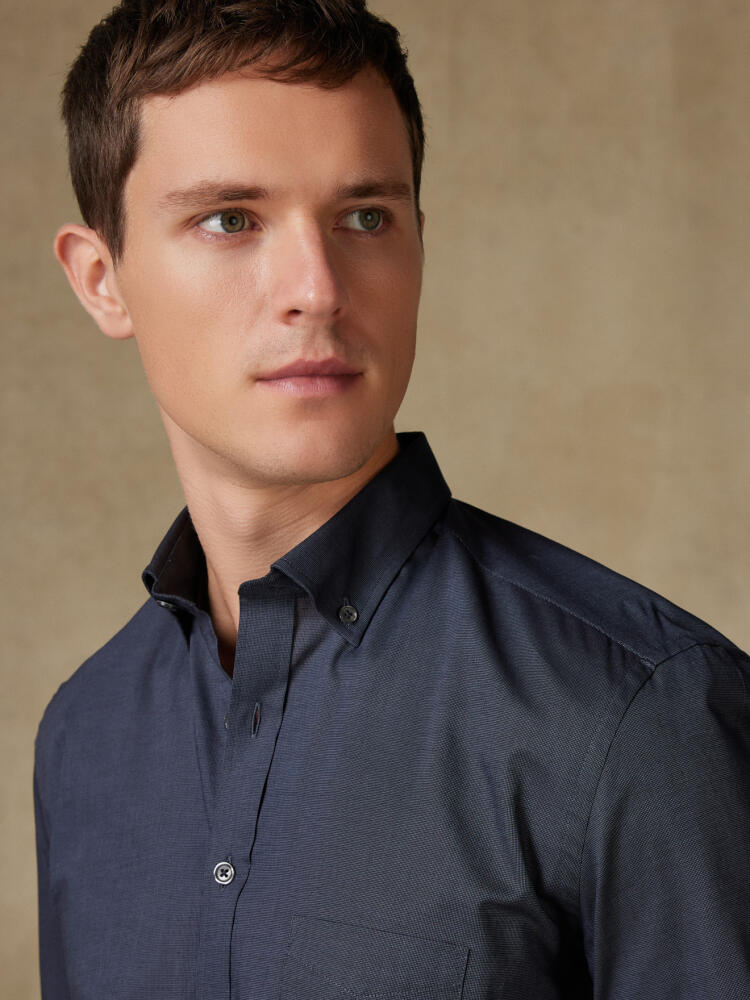 Chemise Bob en micro-oxford anthracite - Col Boutonné