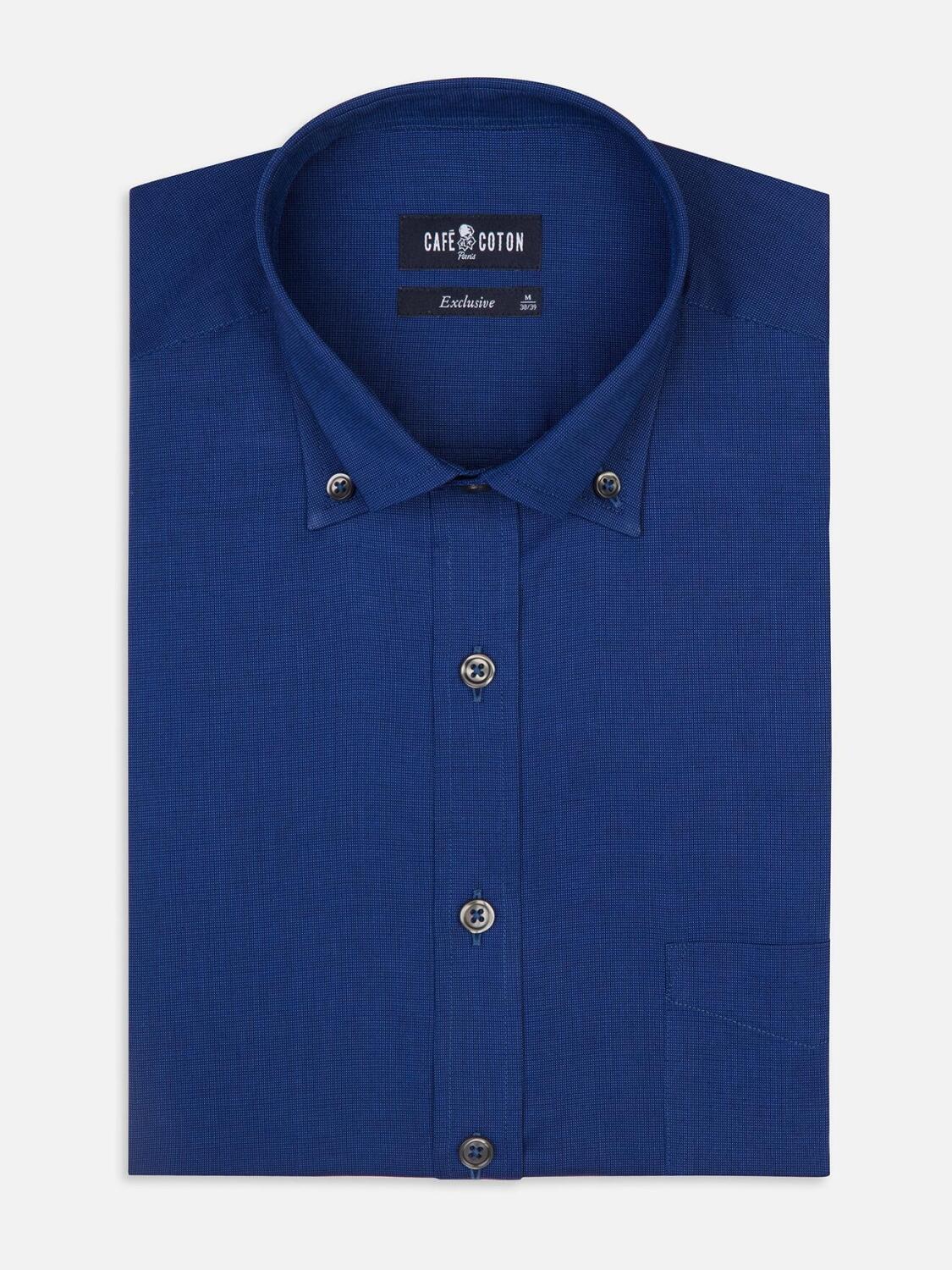 Hemd Bob aus blauem Micro-Oxford - Button-Down-Kragen