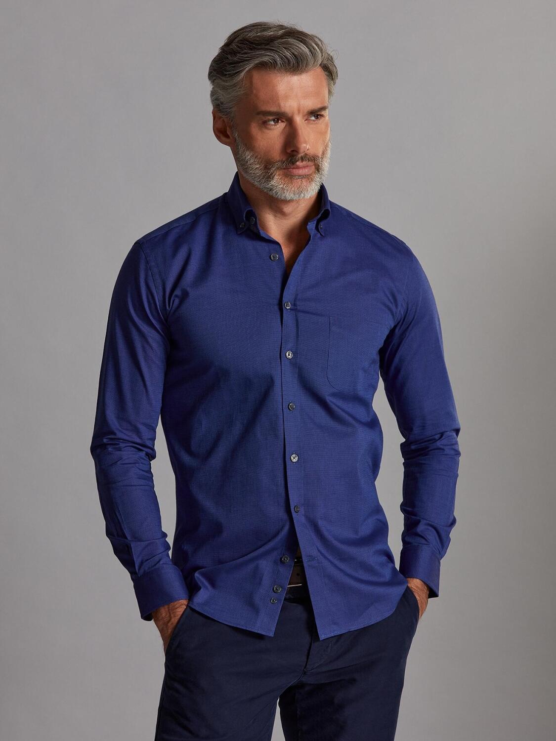 Hemd Bob aus blauem Micro-Oxford - Button-Down-Kragen