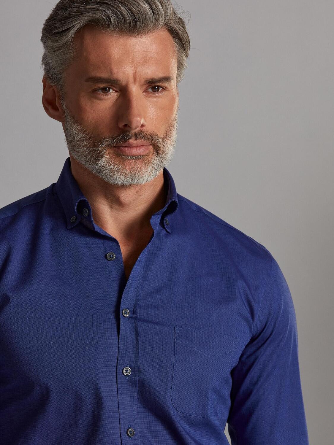 Hemd Bob aus blauem Micro-Oxford - Button-Down-Kragen